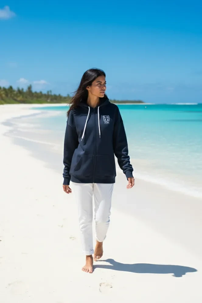 LOVE brand unisex black hoodie with zip - Chic simplicity & Saint-Barth spirit